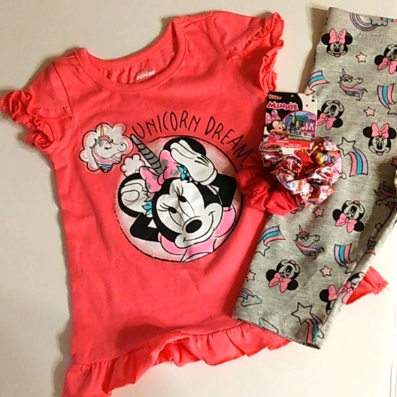 NEW DISNEY Minnie Mouse Toddler 3 pc Short Set & Ponytail Scrunchies 2T - Picture 8 of 16